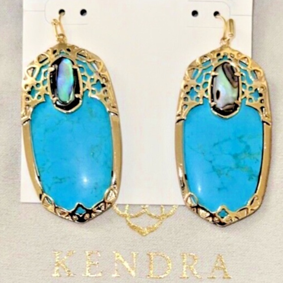 Kendra Scott Deva Turquoise Abalone Shell Earrings Statement Gold Tone NEW RARE - Picture 1 of 6
